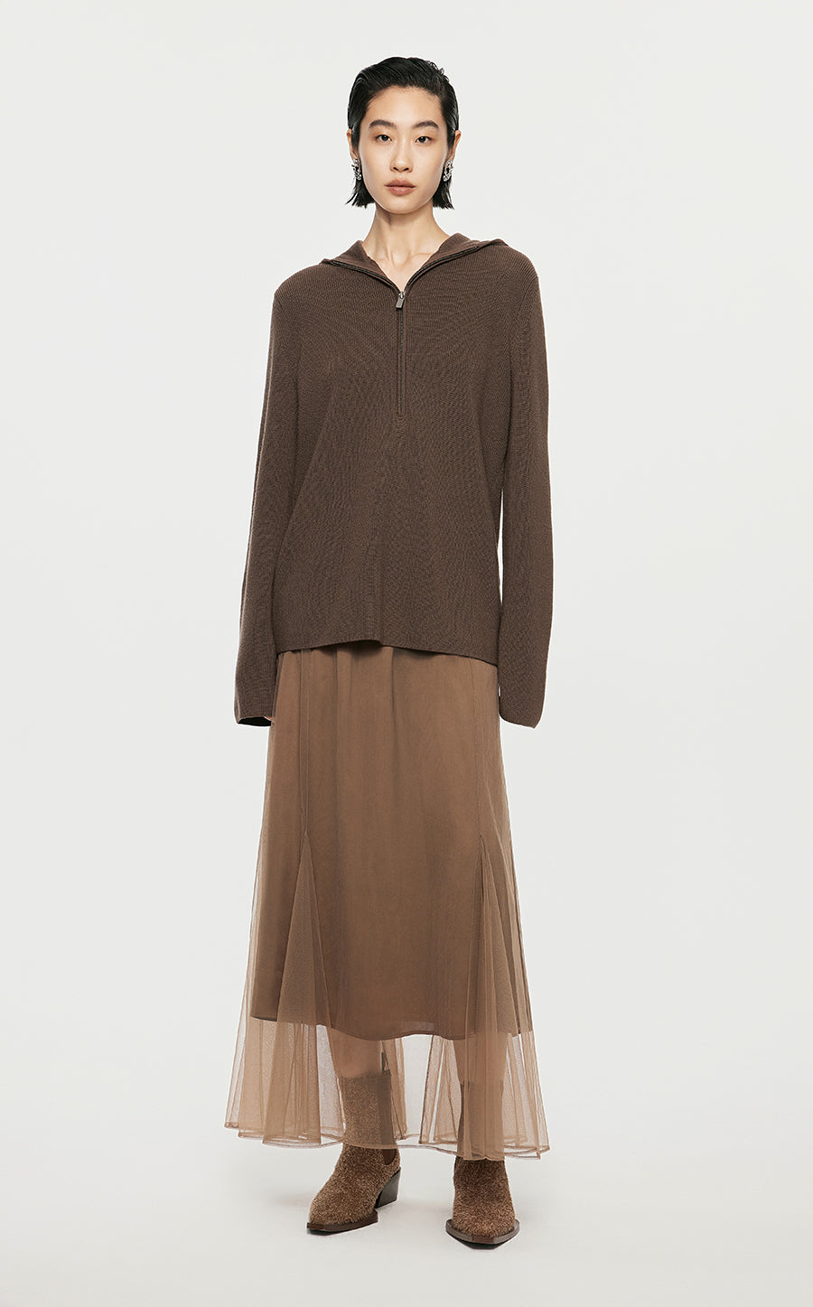 Skirt/JNBY A-line Pleated Long Skirt Brown