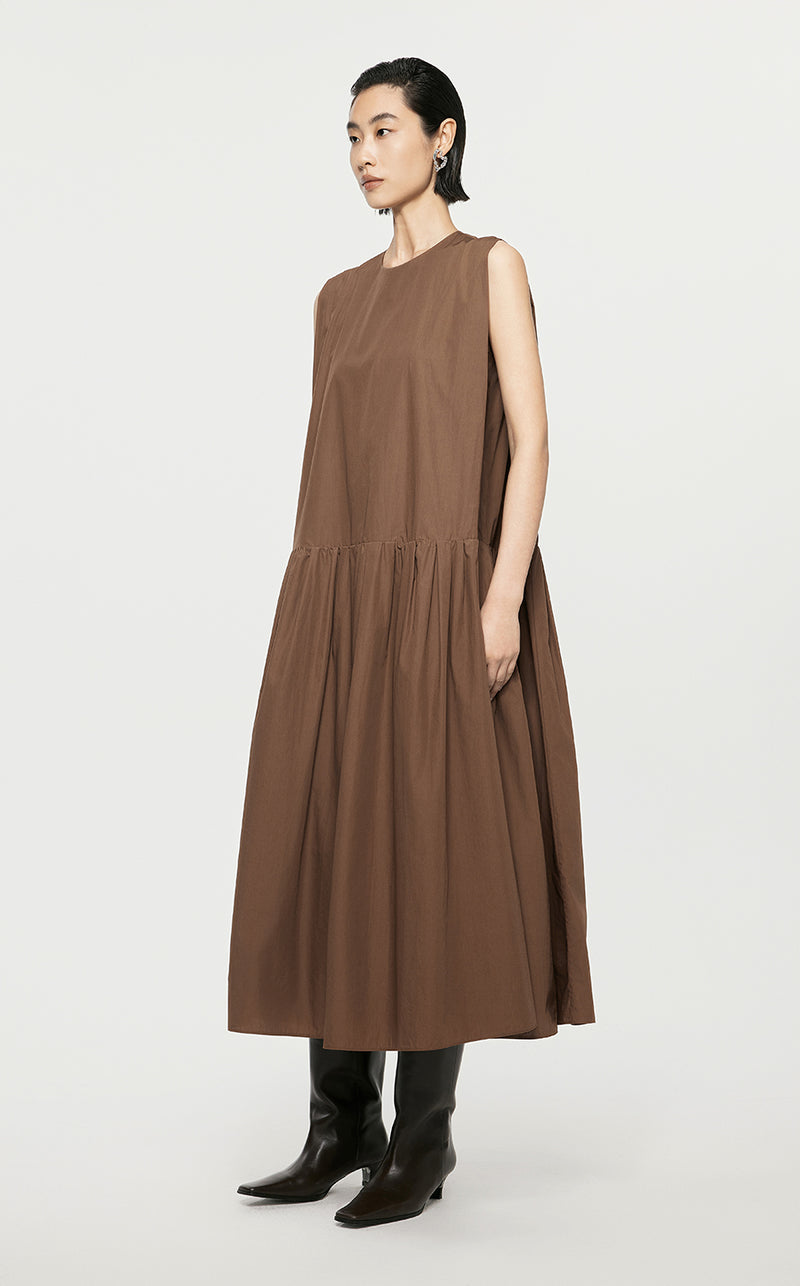 Dresses/JNBY A-line Mid Slit Sleeveless Dresses Brown