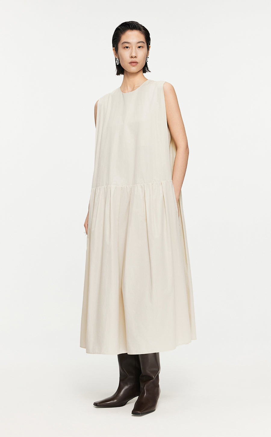 Dresses/JNBY A-line Mid Slit Sleeveless Dresses Ivory1