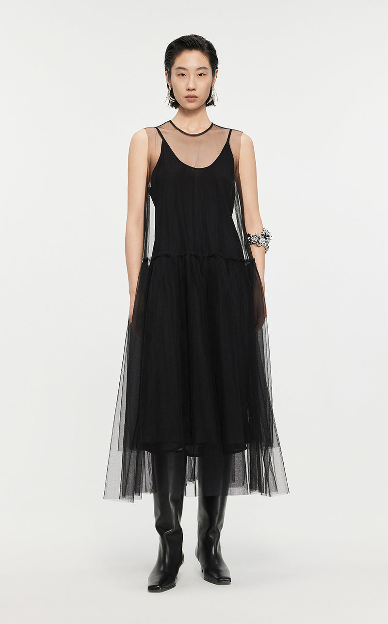 Dresses / JNBY A-line Mesh Above-the-knee Sleeveless Dresses Black