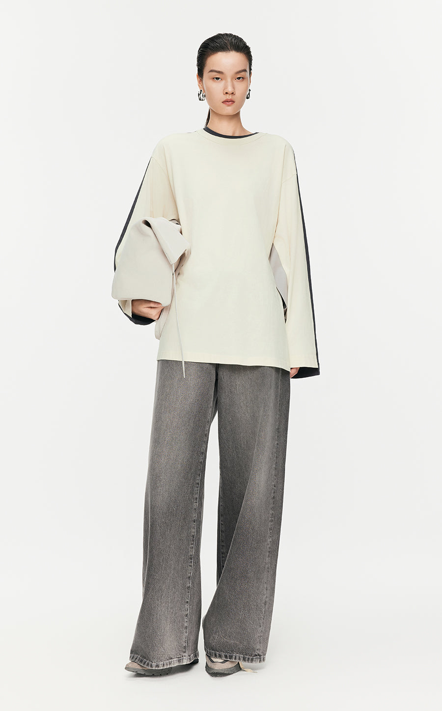 T-Shirt/JNBY Micro Elastic Oversize Long-sleeved Shirt White
