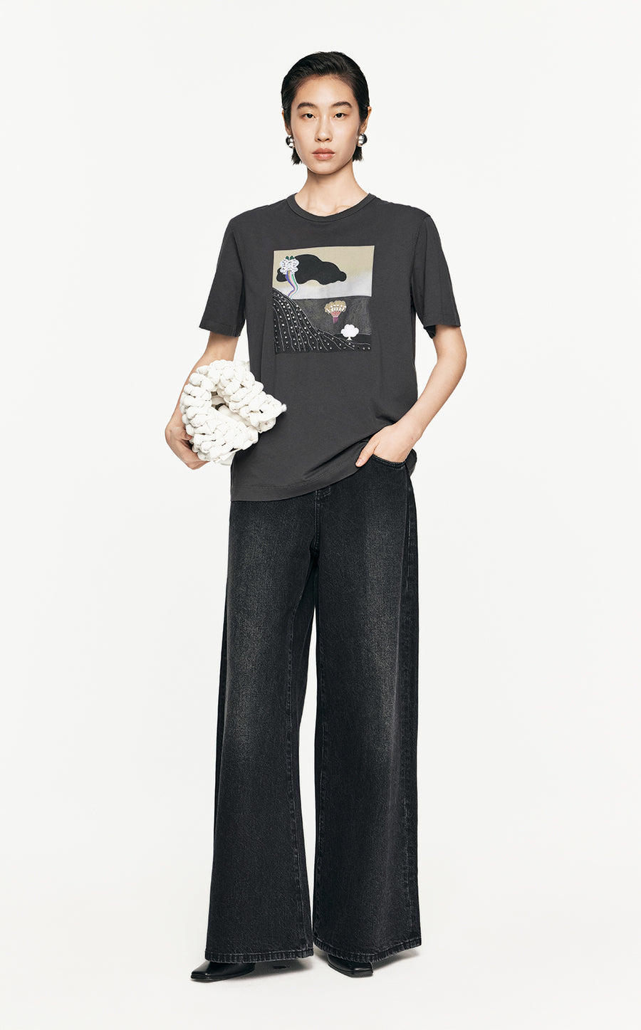 T-Shirt/JNBY Loose Fitting Micro Elastic Short-sleeved T-Shirt Black