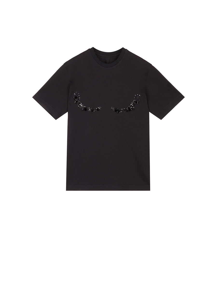 T-Shirt/JNBY Micro Elastic Loose Fitting Nail Bead Short-sleeved T-shirt Black
