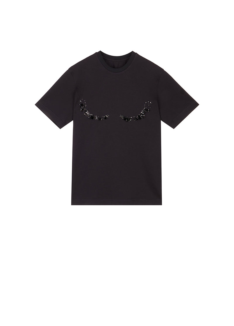 T-Shirt/JNBY Micro Elastic Loose Fitting Nail Bead Short-sleeved T-shirt Black