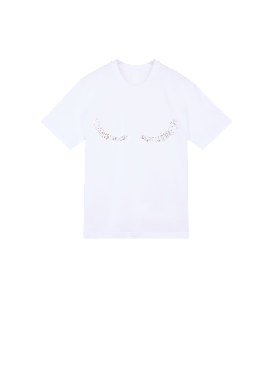 T-Shirt/JNBY Micro Elastic Loose Fitting Nail Bead Short-sleeved T-shirt White