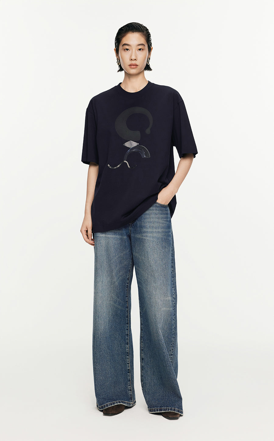 T-Shirt/JNBY Micro Elastic Loose Fitting Short-sleeved T-shirt Black
