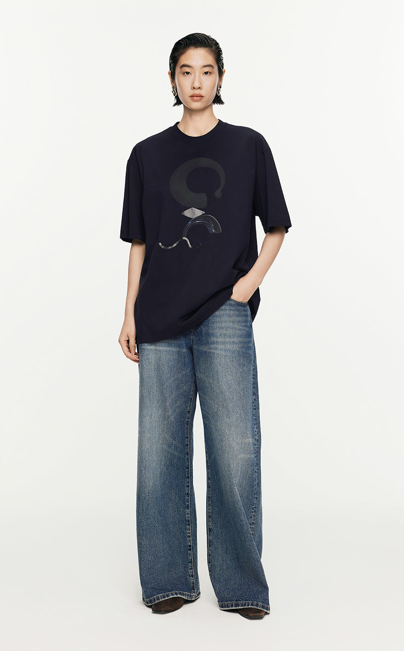 T-Shirt/JNBY Micro Elastic Loose Fitting Short-sleeved T-shirt Black