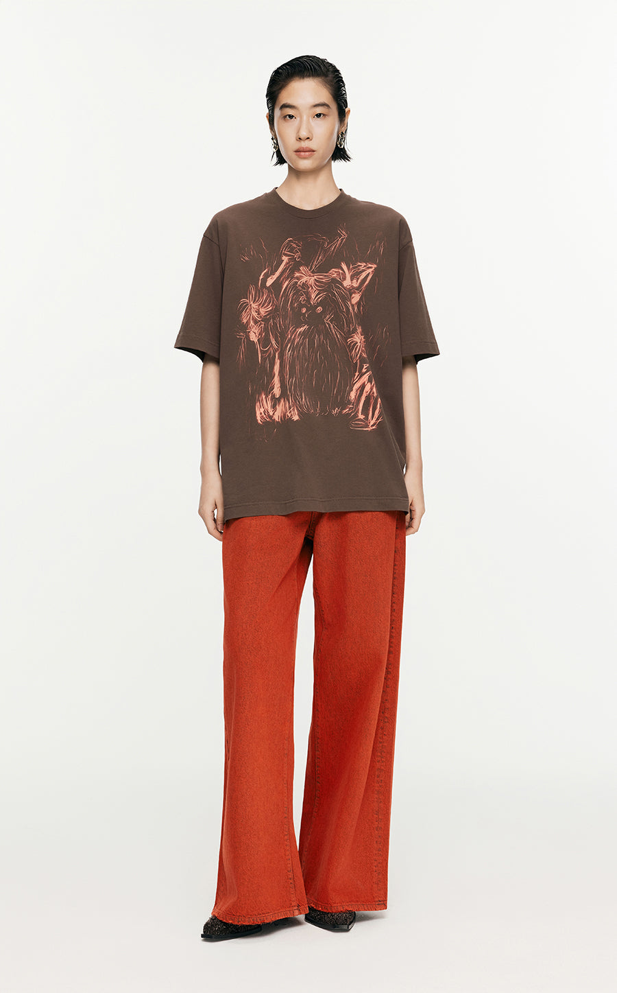 T-Shirt/JNBY Loose Fitting Micro Elastic Short-sleeved T-Shirt Brown
