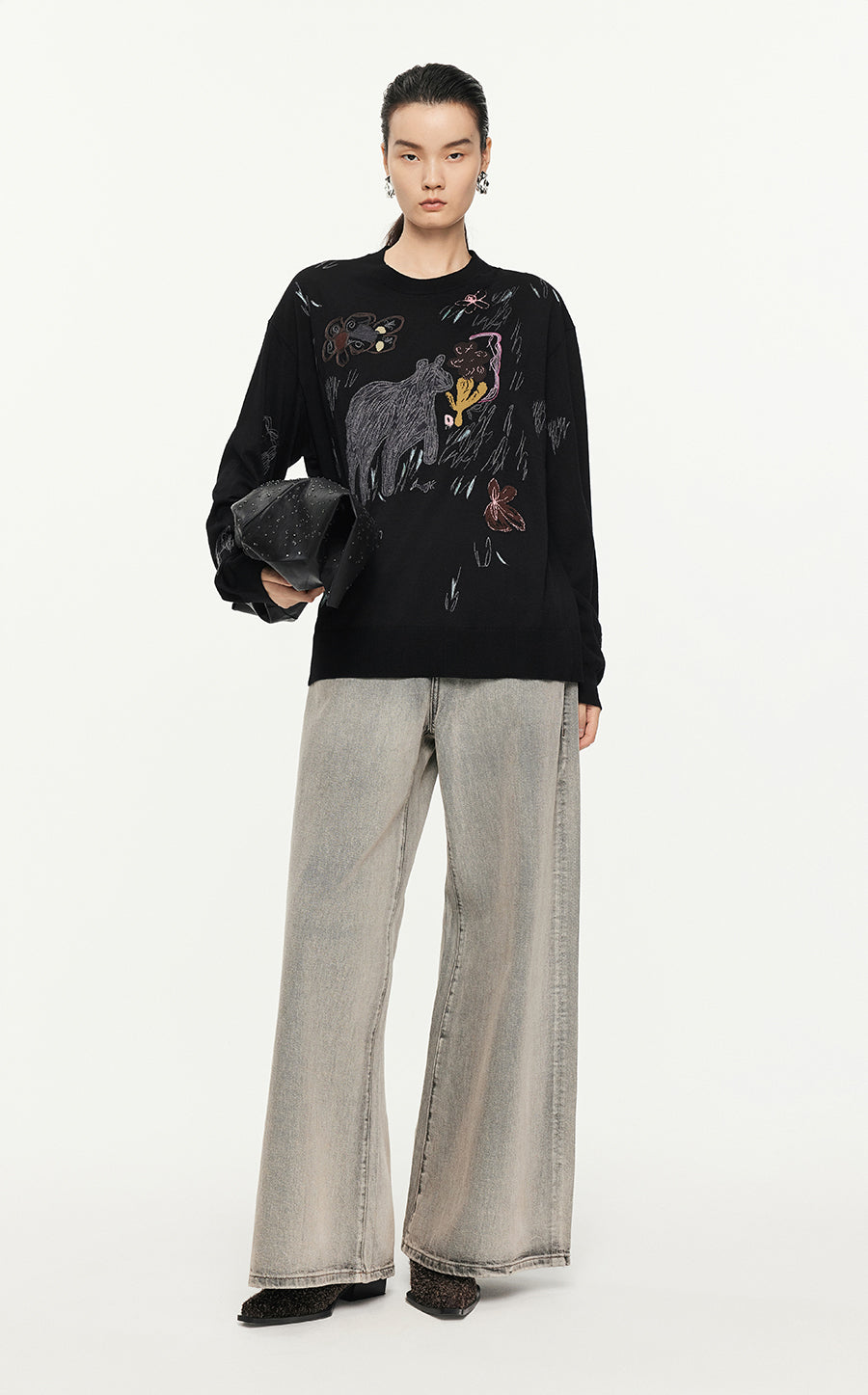 Sweater/JNBY Thin Long-sleeved Pullover Sweater Black