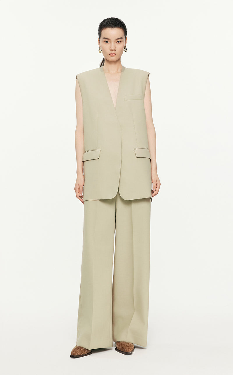 Vest/JNBY V-neck H-shaped Loose Fitting Midi Vest Khaki