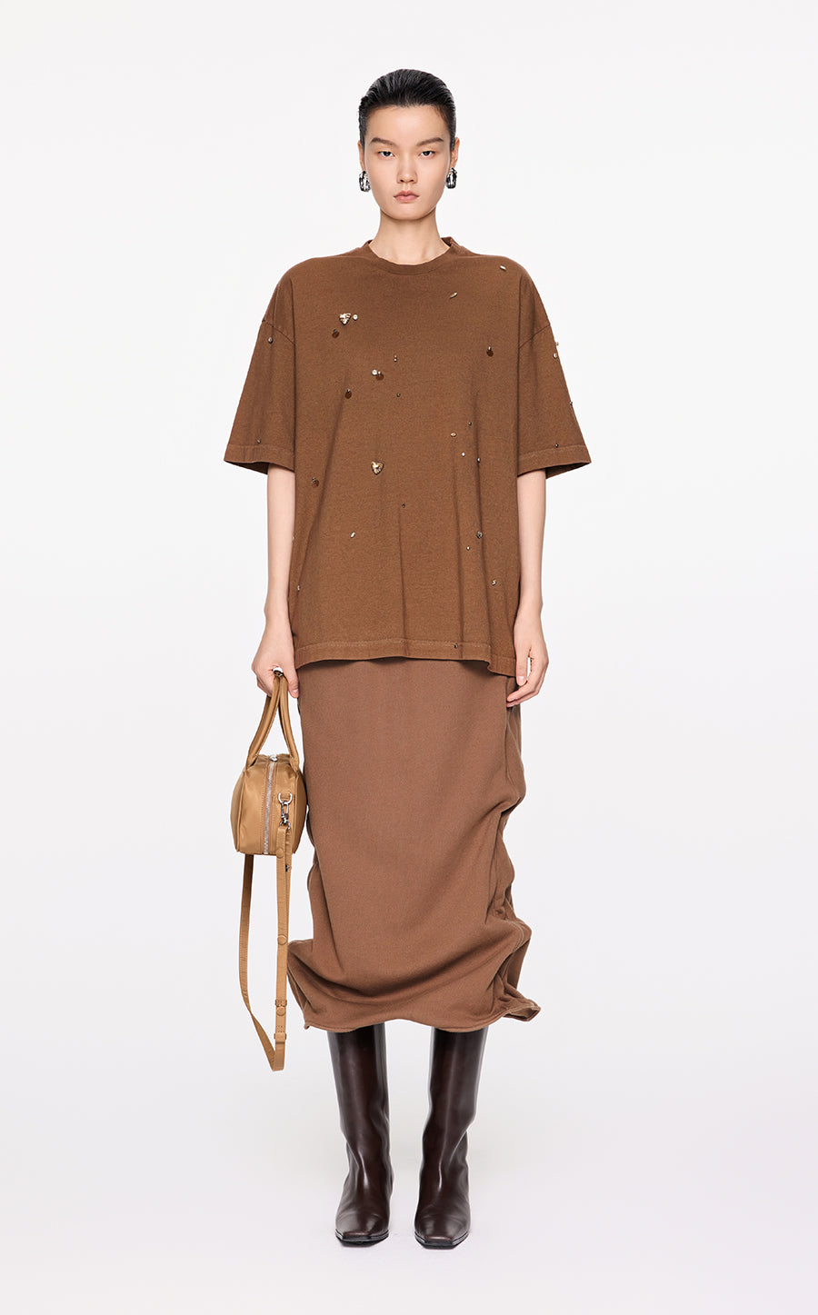 T-shirt / JNBY Crew-neck Oversize T-shirt Brown