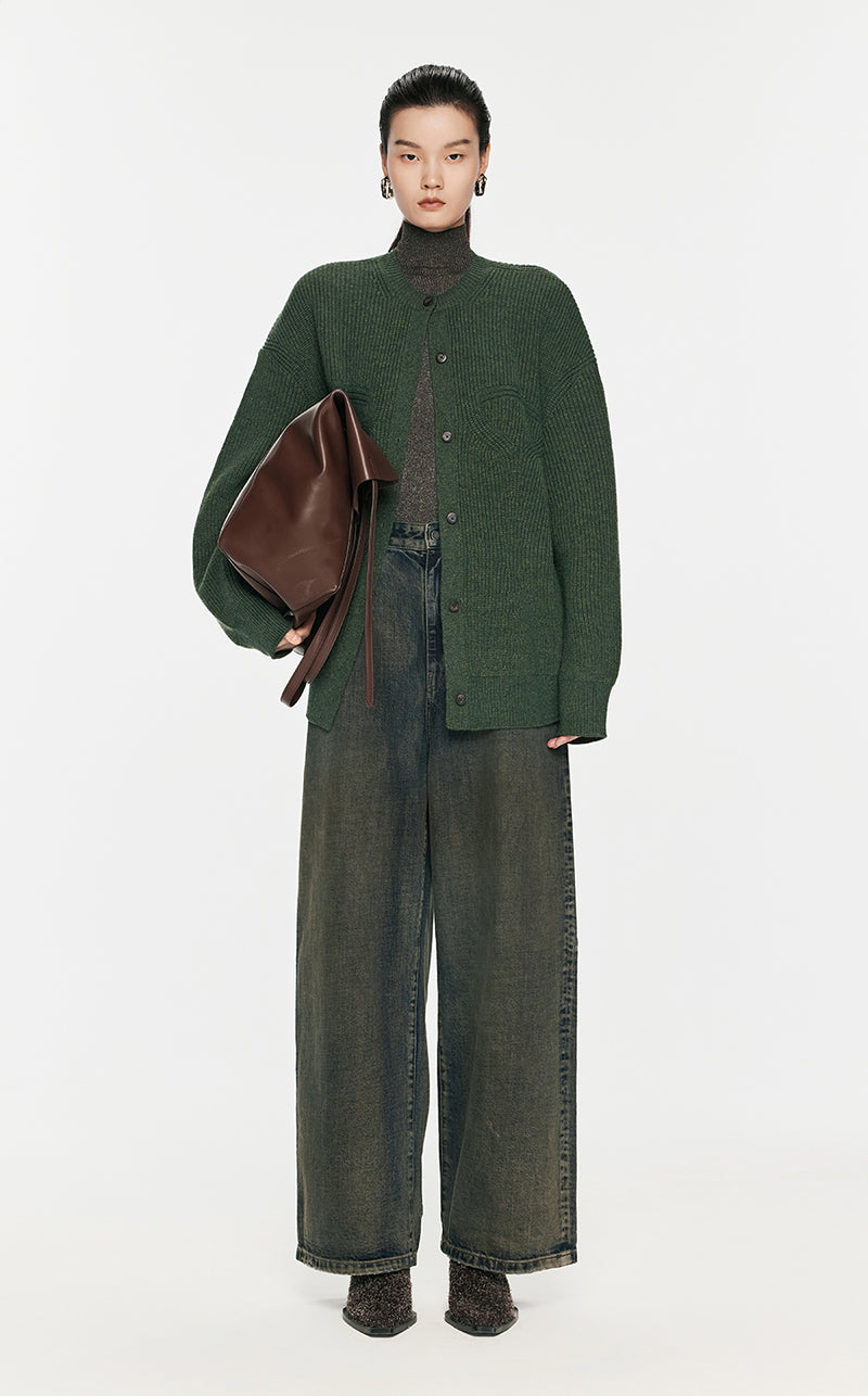Sweater / JNBY Wool-blend Collarless Cardigan Green