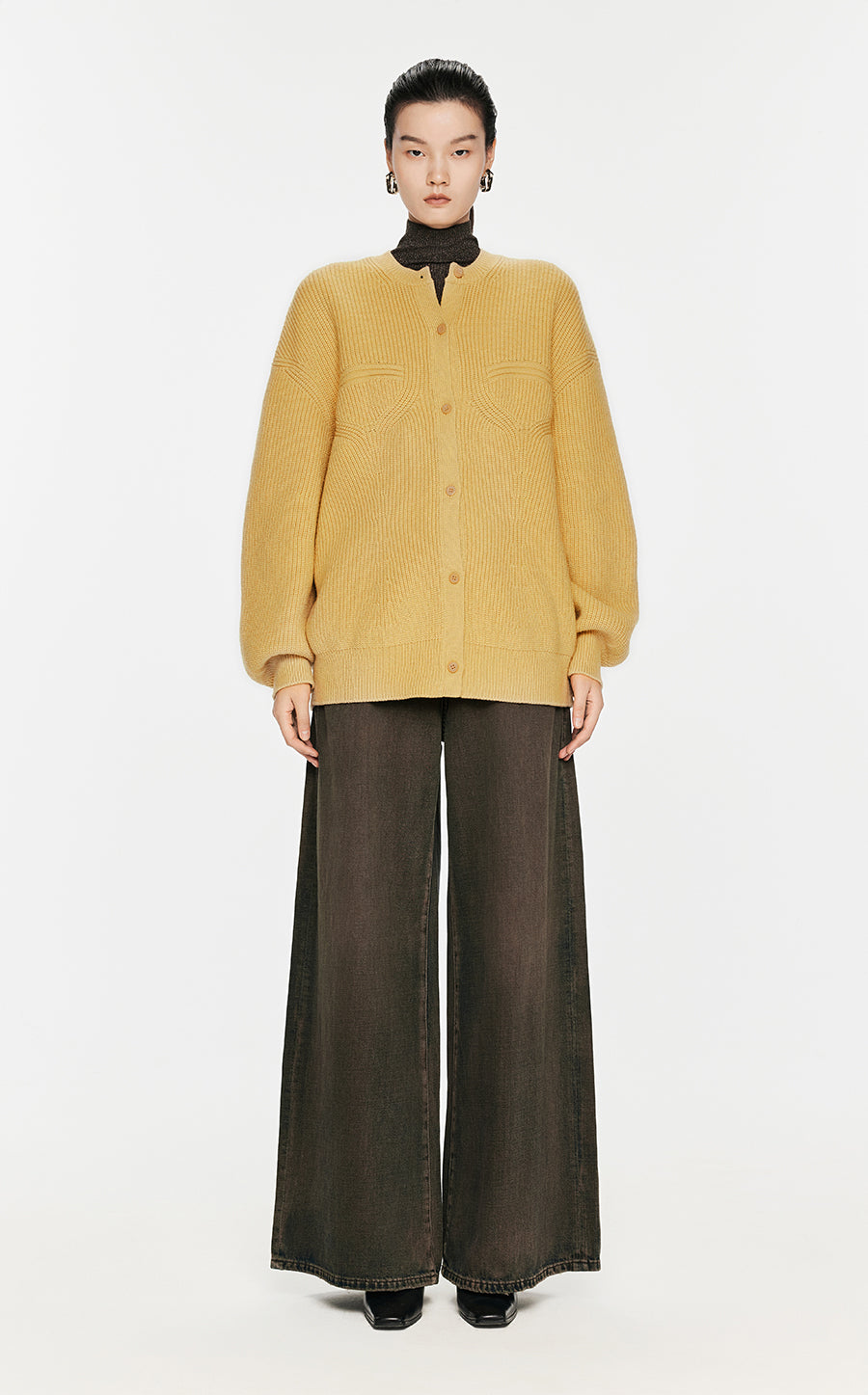 Sweater / JNBY Wool-blend Collarless Cardigan Yellow