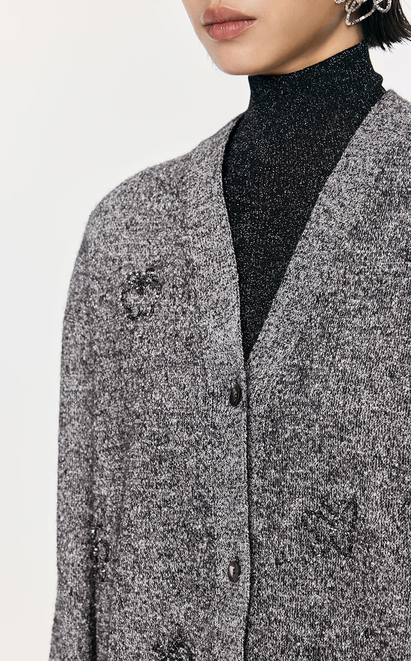 Sweater / JNBY Butterfly-embellished Mid-length Cardigan