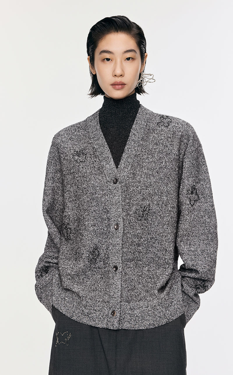 Sweater / JNBY Butterfly-embellished Mid-length Cardigan
