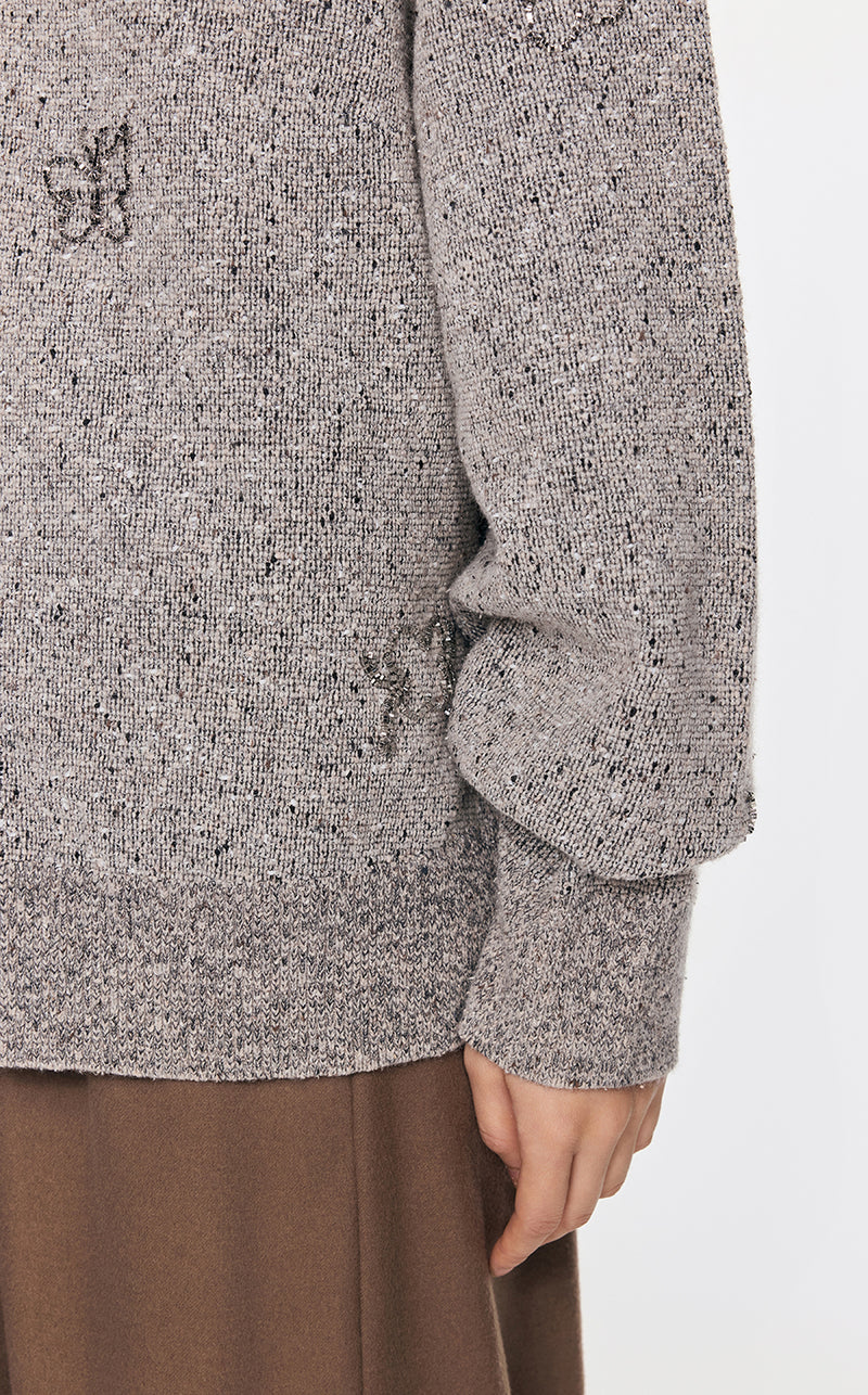 Sweater / JNBY Butterfly-embellished Mid-length Cardigan