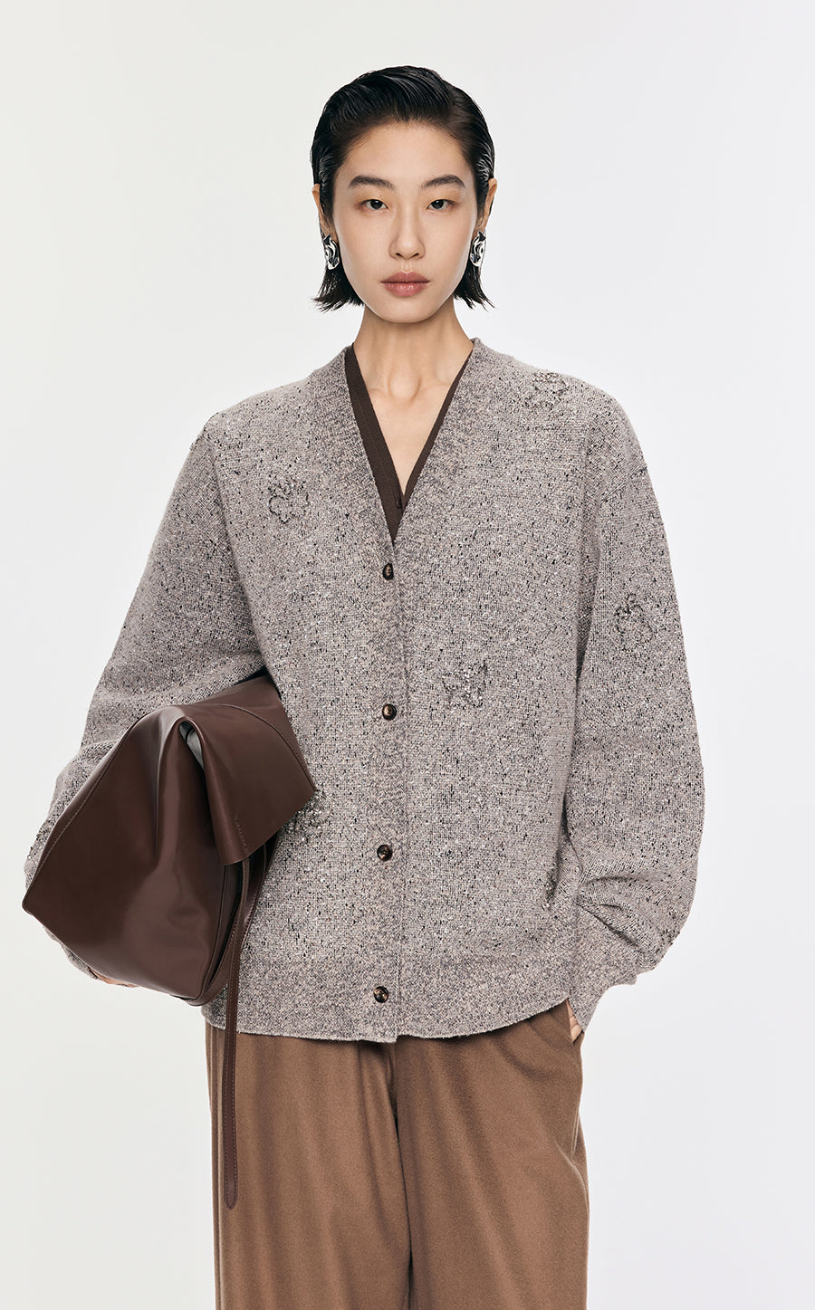 Sweater / JNBY Butterfly-embellished Mid-length Cardigan