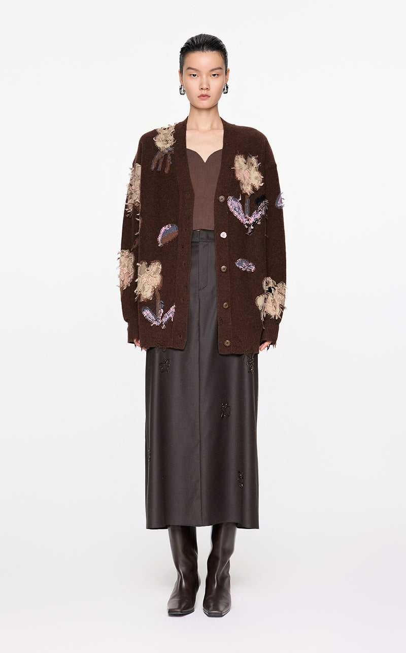 Sweater / JNBY Floral Pattern V-neck Cardigan Brown