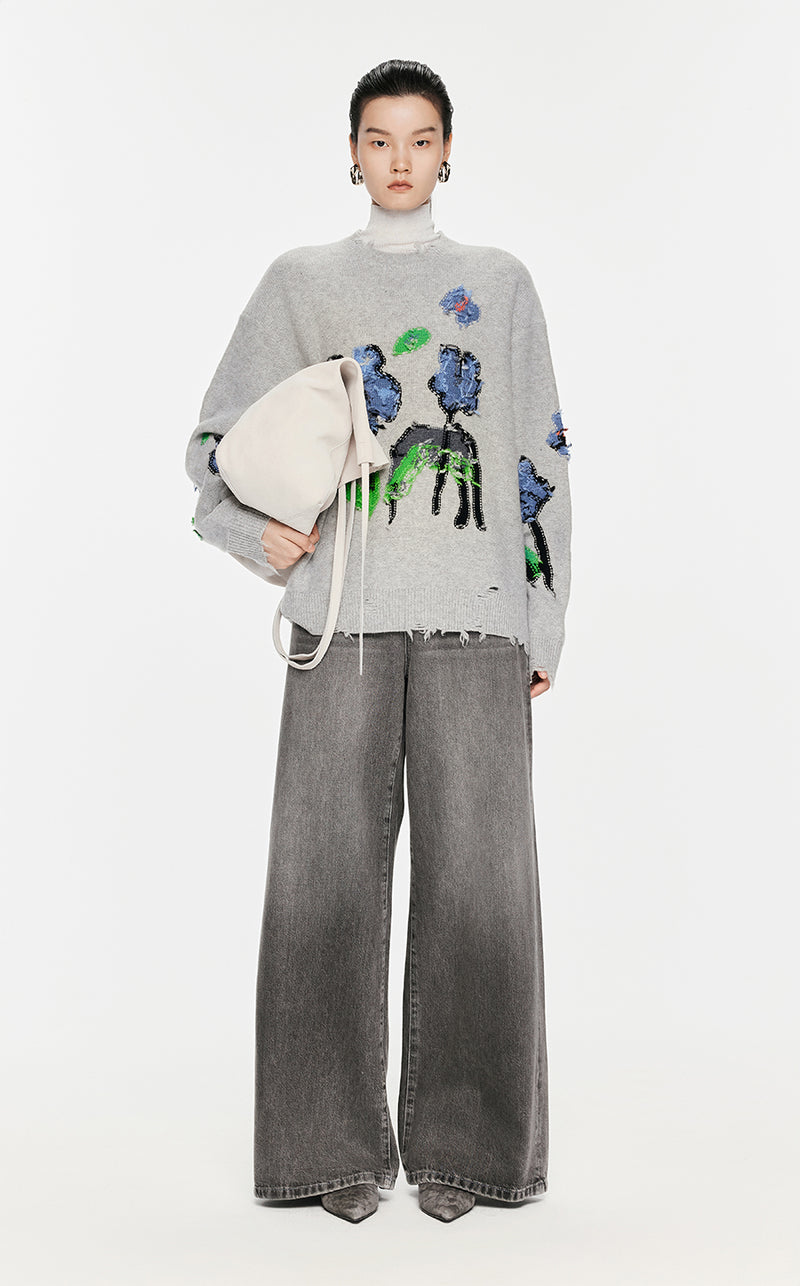 Sweater / JNBY Floral-pattern Oversize Jumper Grey