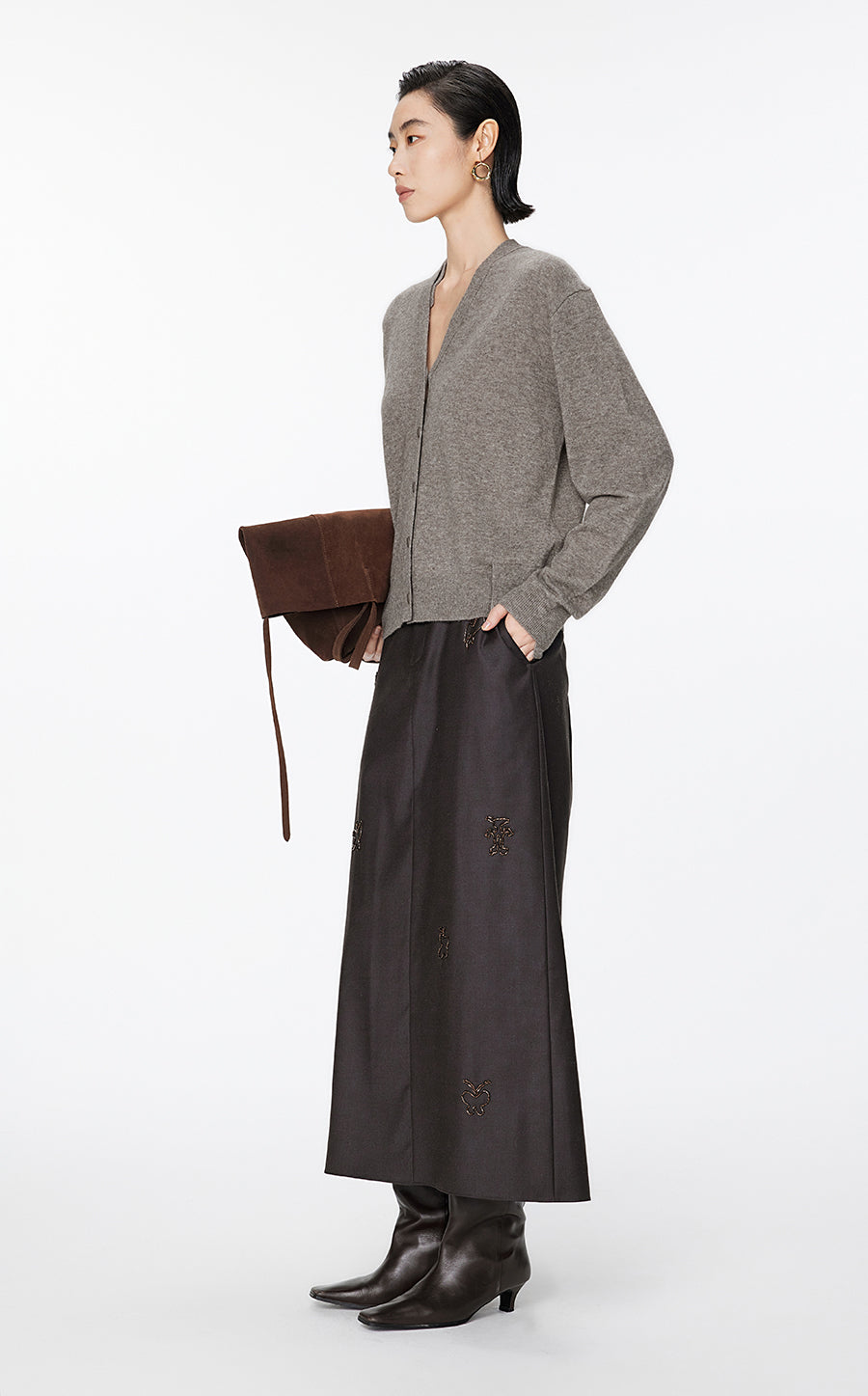 Sweater / JNBY Loose-Fit Wool-yak hair Short Cardigan