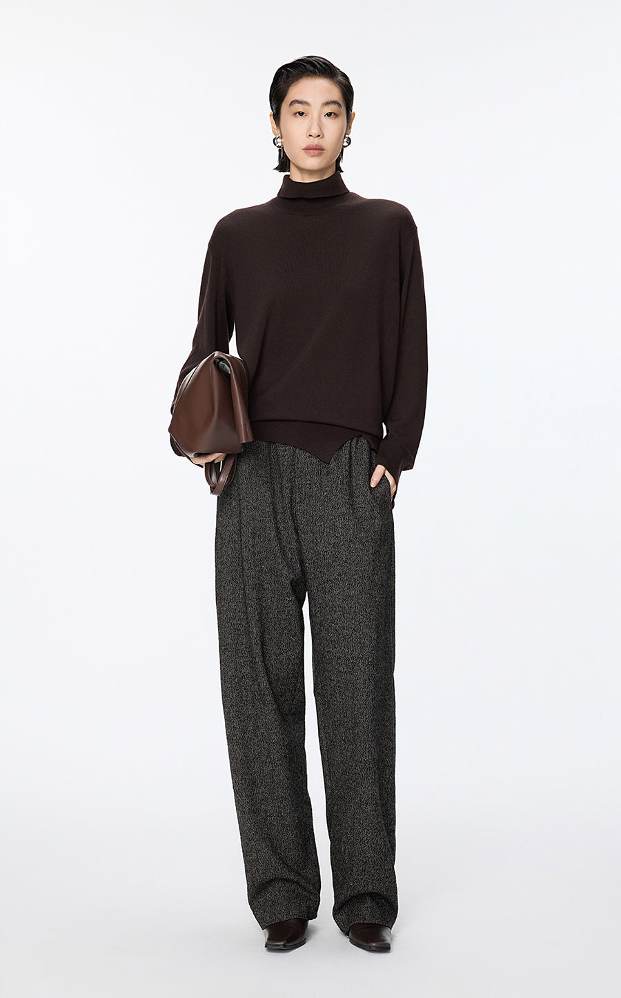 Sweater / JNBY Fine Knit High Neck Irregular Sweater Brown