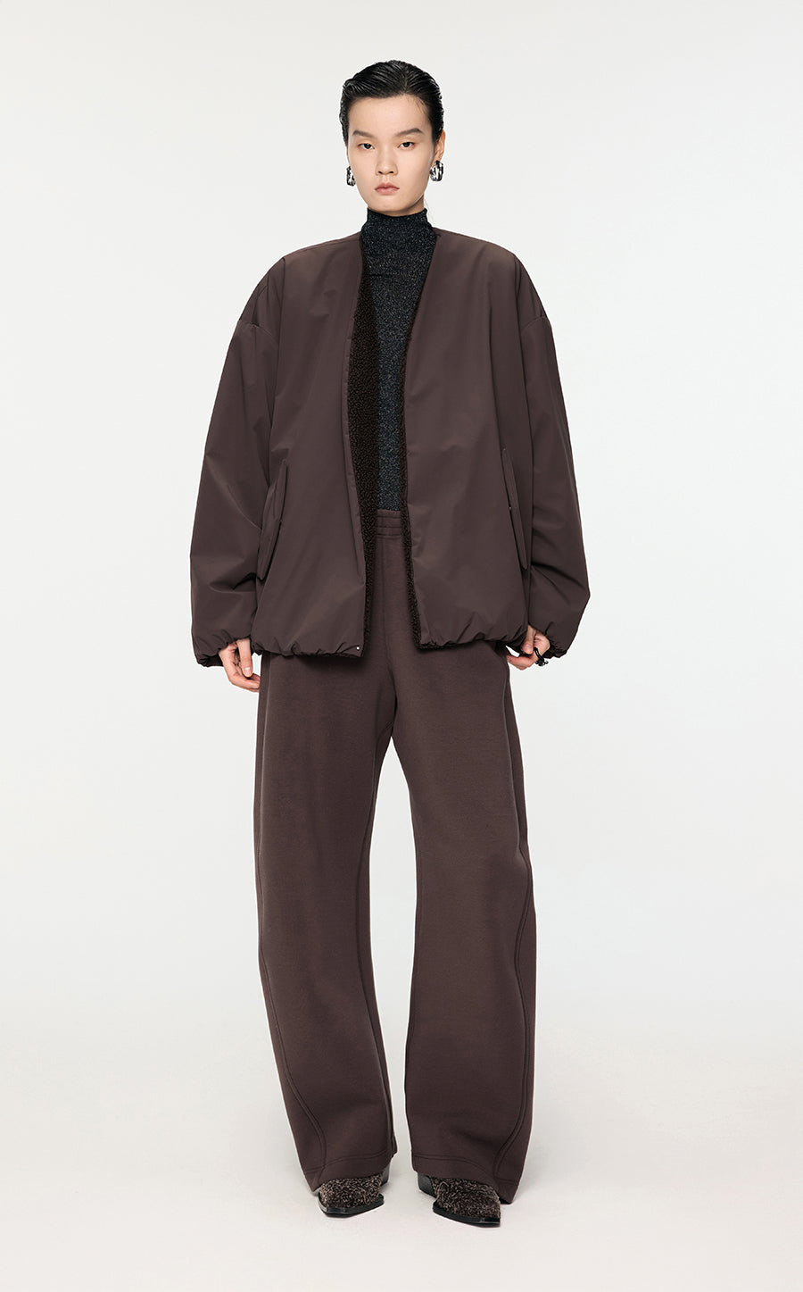 Coat / JNBY Windproof Oversize Pleated Jacket Brown