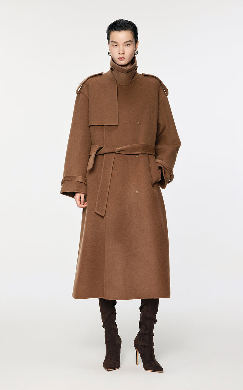 Coat / JNBY Double-Breasted Wool Trench Coat Brown