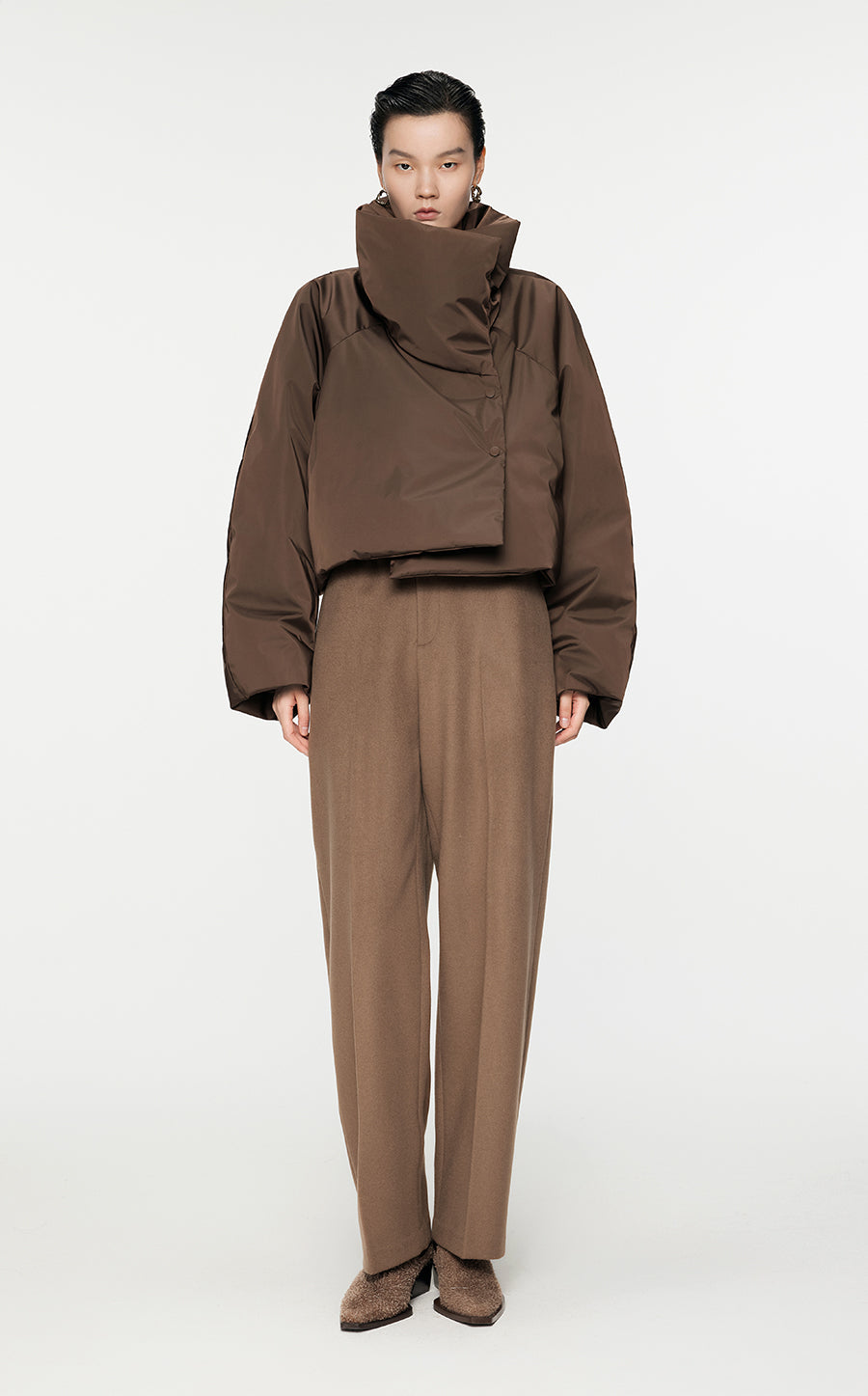 Coat / JNBY Luxe Satin Down Puffer Brown