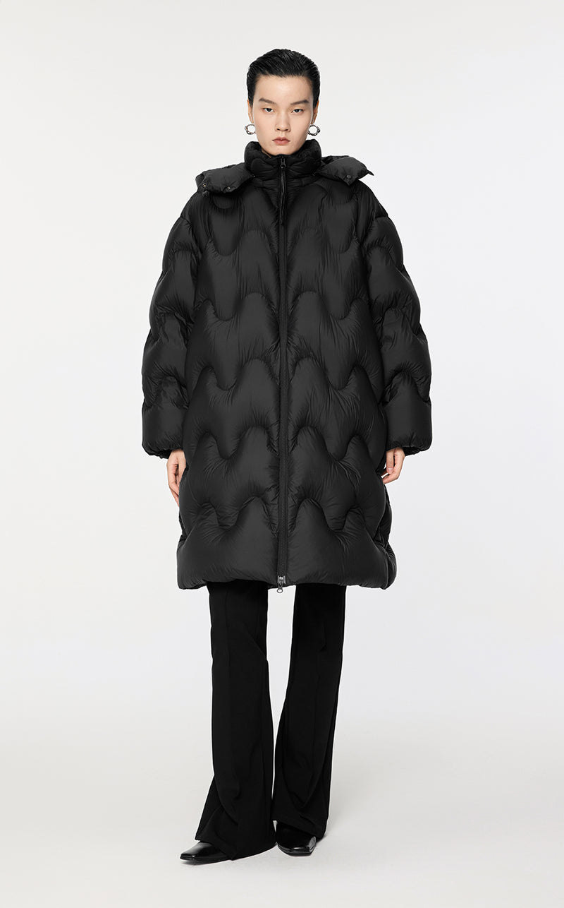 Downcoat / JNBY Oversize Wavy-Line Hooded Down Coat Black