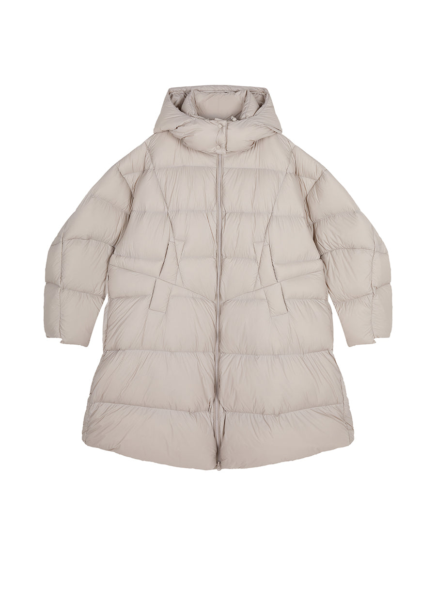 Downcoat / JNBY Irregular Mid-Length Hooded Down Coat Khaki