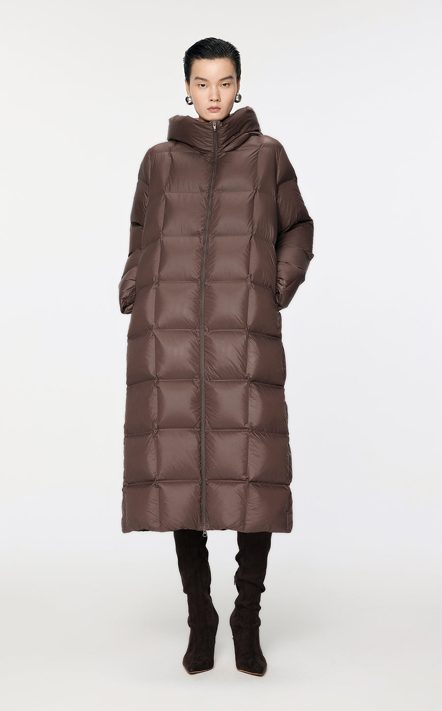 Coat / JNBY Imported Duck Down Boxy Stitching Puffer Brown
