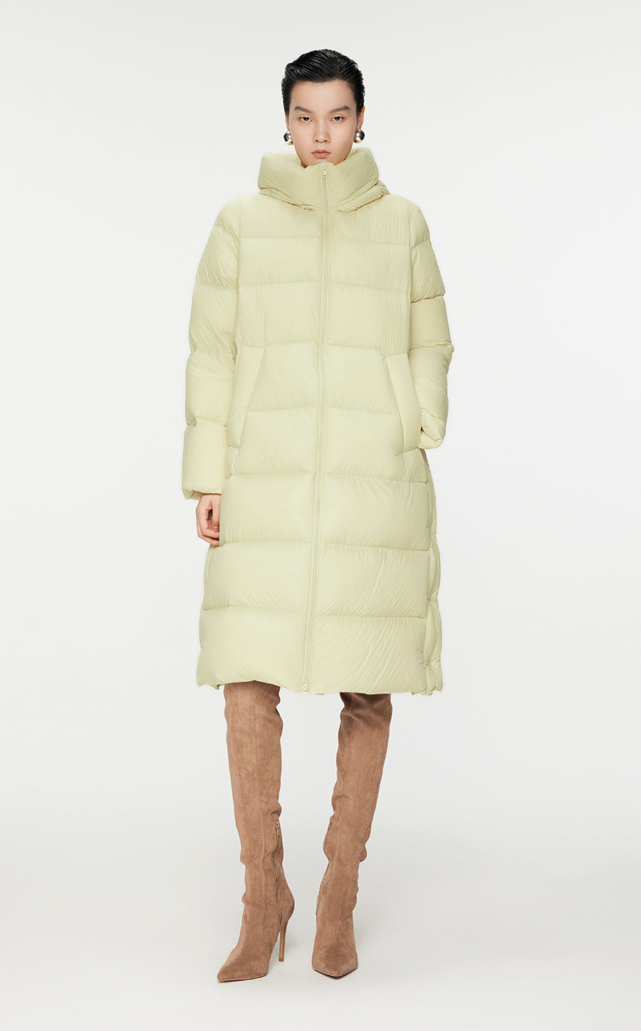Downcoat / (Extreme Cold Weather)JNBY Relaxed Hooded Goose Down Coat Yellow