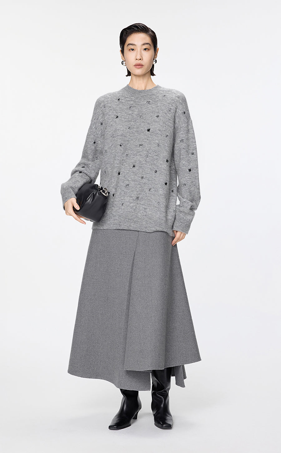 Skirt / JNBY Tailored Twill A-Line Long Skirt Grey