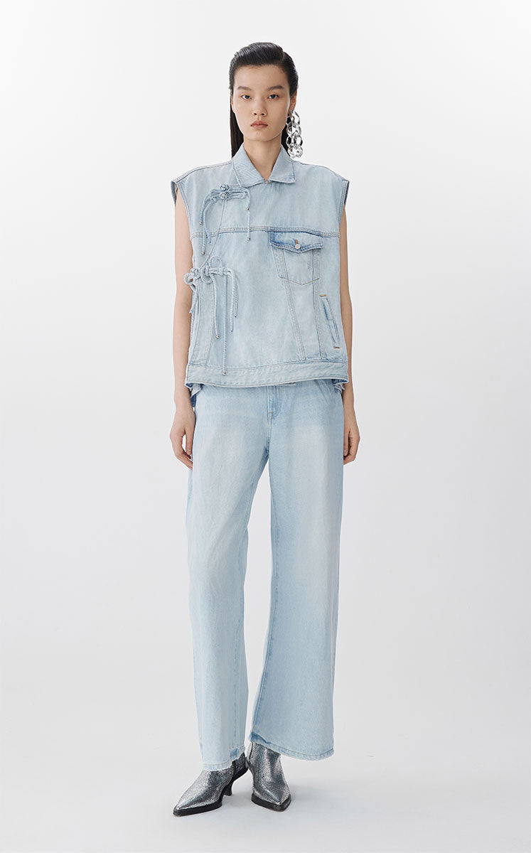 Vest / JNBY Chinese Knot Oversized Denim Vest Blue