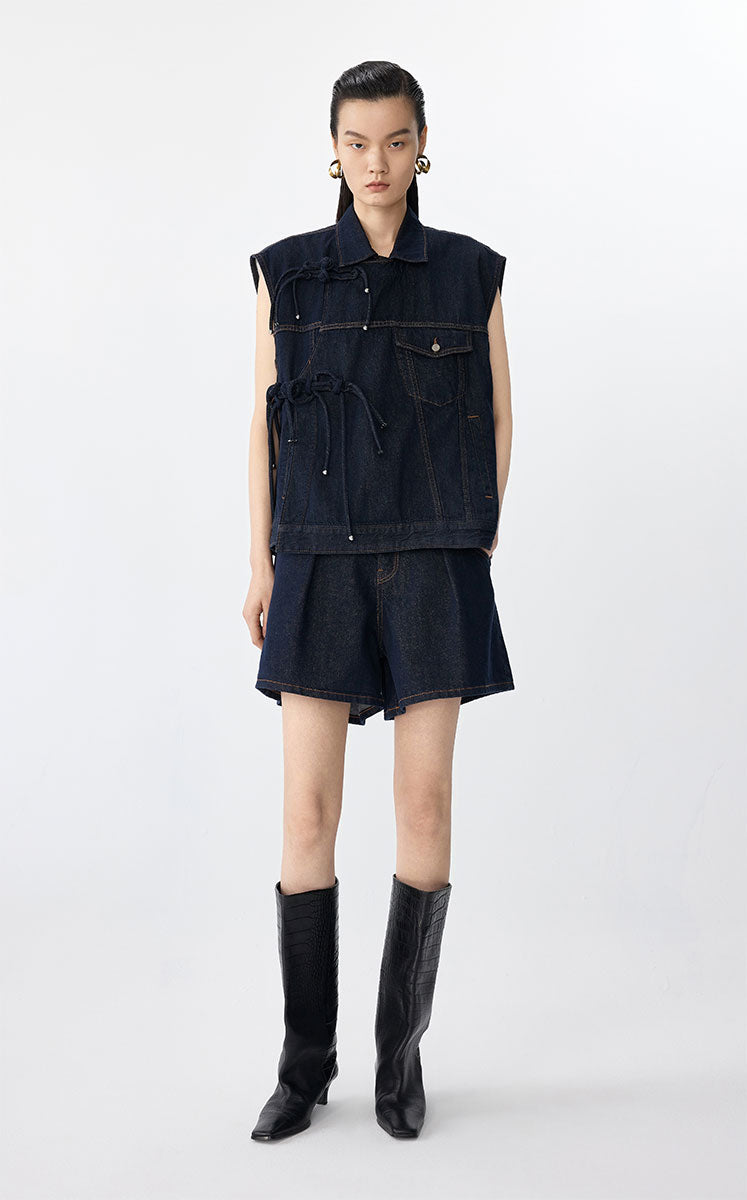 Vest / JNBY Chinese Knot Oversized Denim Vest Dark Green