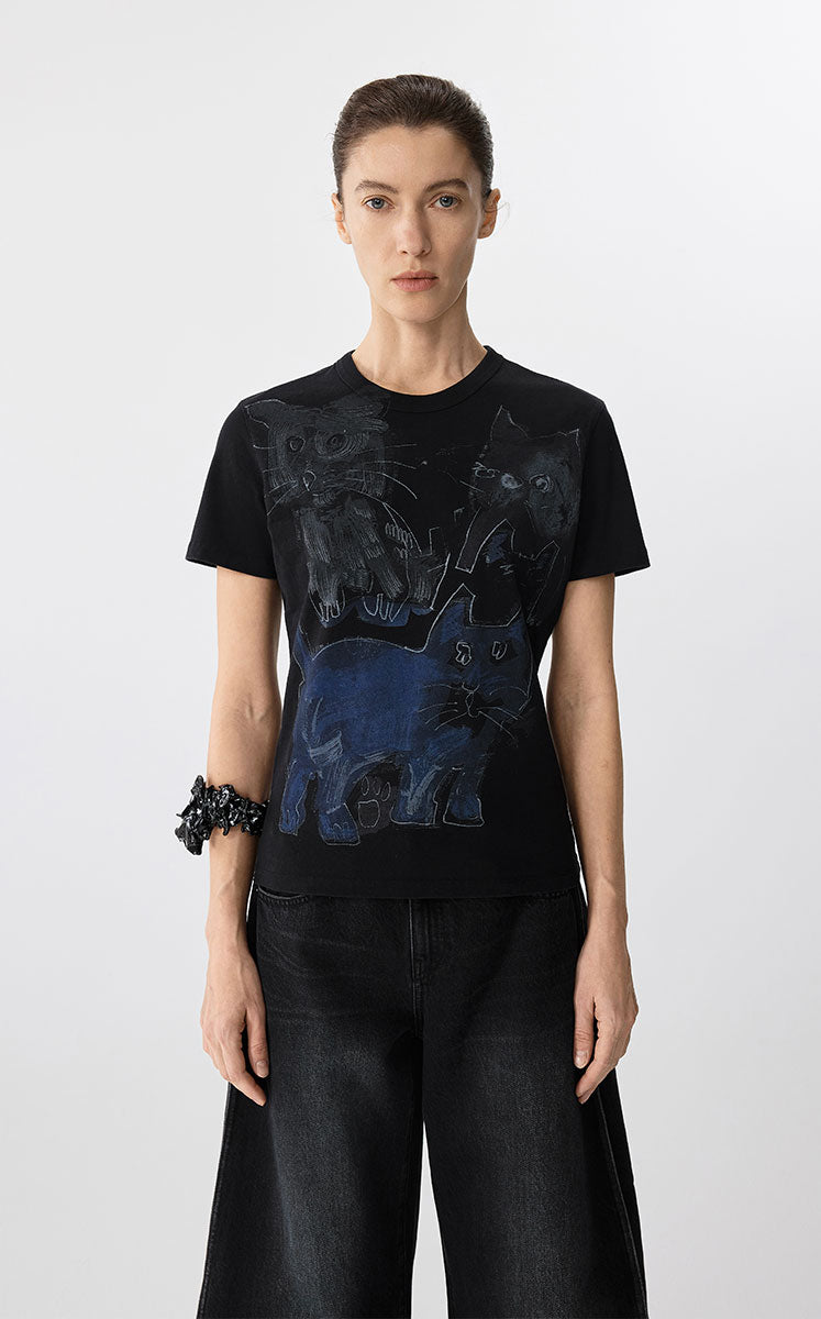 T-shirt / JNBY Playful Cat Graphic Cotton T-Shirt