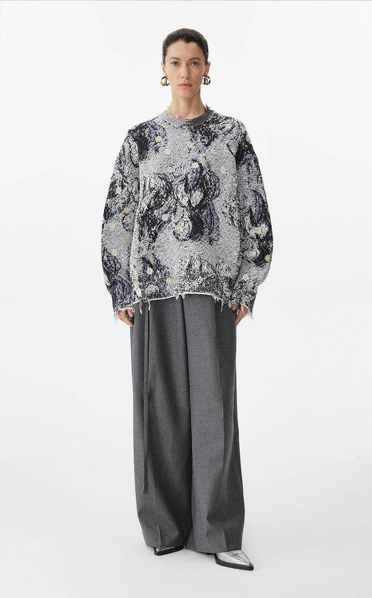 Sweater / JNBY Oversized Floral Knit Sweater Grey