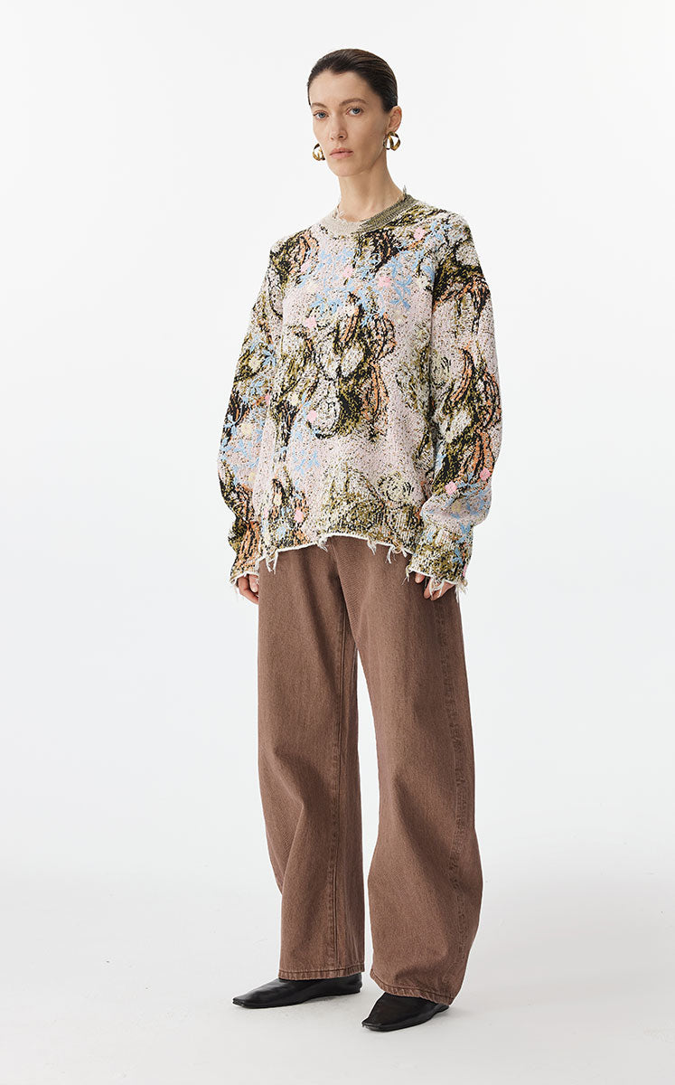 Sweater / JNBY Oversized Floral Knit Sweater Coffee series