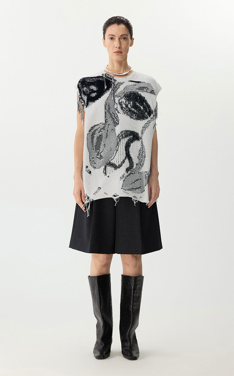 Sweater / JNBY Floral Oversized Knit Vest White