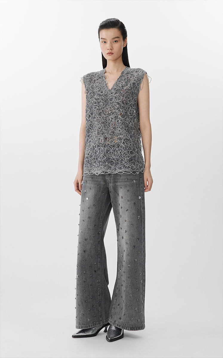 Sweater / JNBY Soft Textured Knit Vest Gray