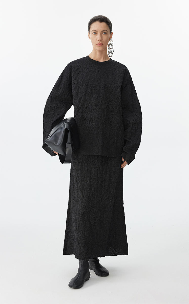 Sweater / JNBY Oversized Pleated Knit Sweater Black