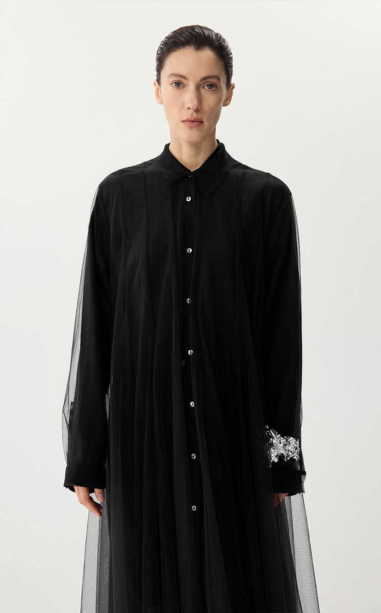 Dress / JNBY A-Line Mesh Long-Sleeve Dress-2-in-1 Design