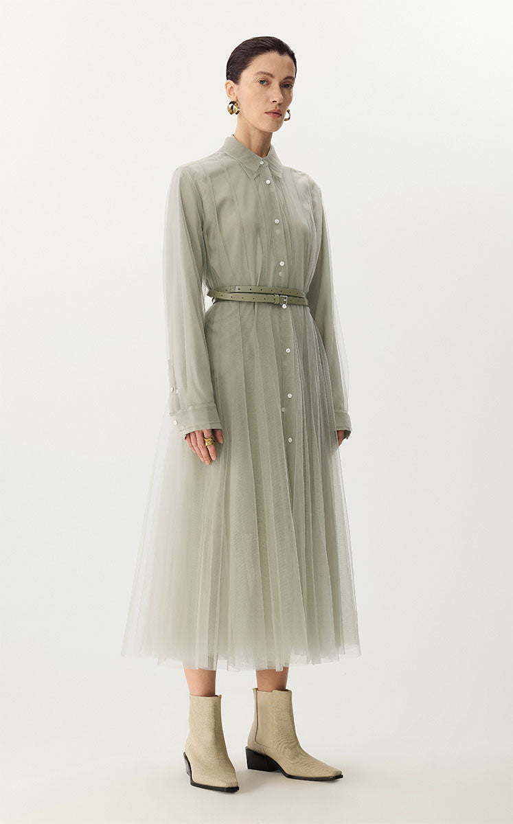 Dress / JNBY A-Line Mesh Long-Sleeve Dress-2-in-1 Design