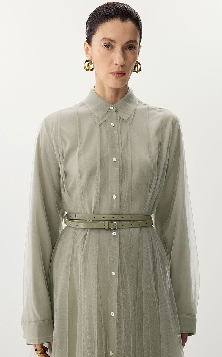 Dress / JNBY A-Line Mesh Long-Sleeve Dress-2-in-1 Design