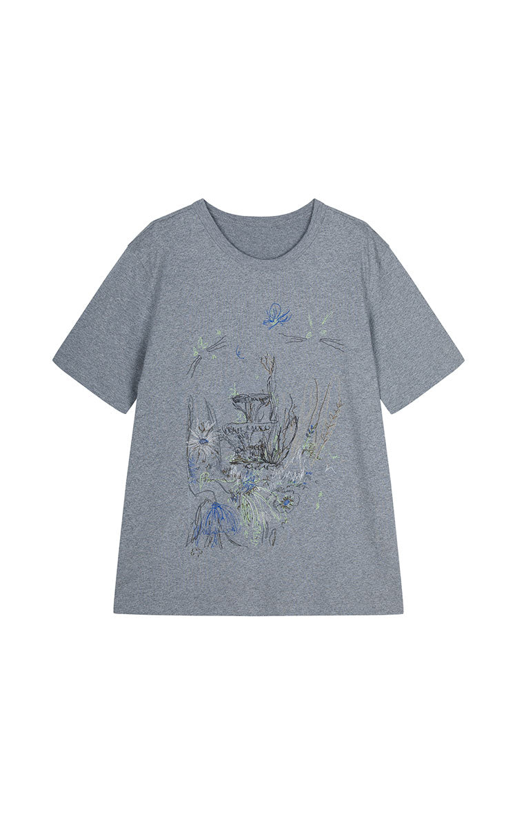 T-shirt / JNBY Hand-Drawn City Park Cotton T-Shirt