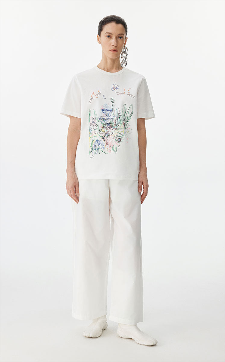 T-shirt / JNBY Hand-Drawn City Park Cotton T-Shirt white