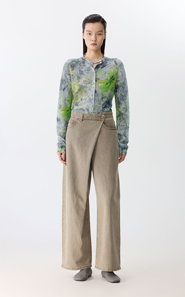 Sweater / JNBY Watercolor Floral Cropped Cardigan Gray variegated color system