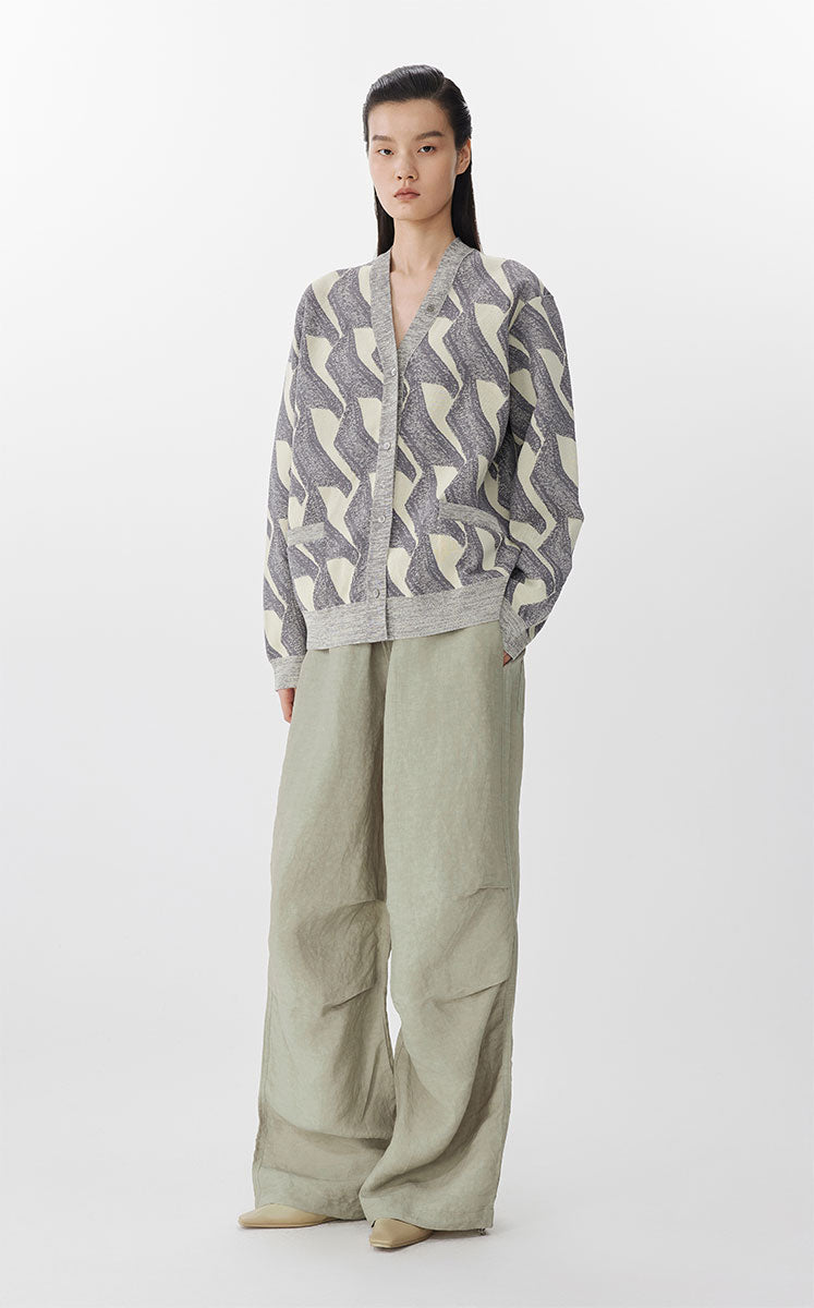 Sweater / JNBY Geometric Pattern Midi Knit Cardigan gray