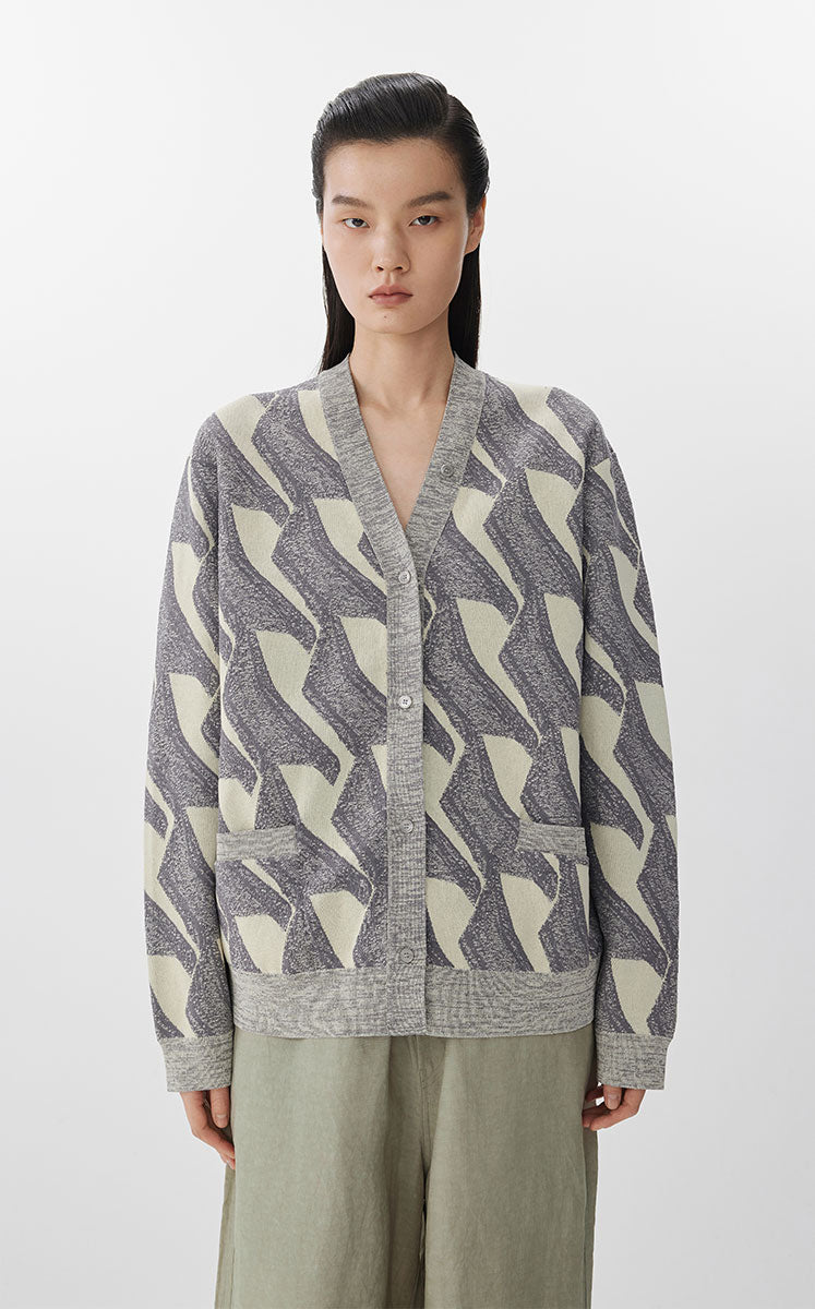 Sweater / JNBY Geometric Pattern Midi Knit Cardigan