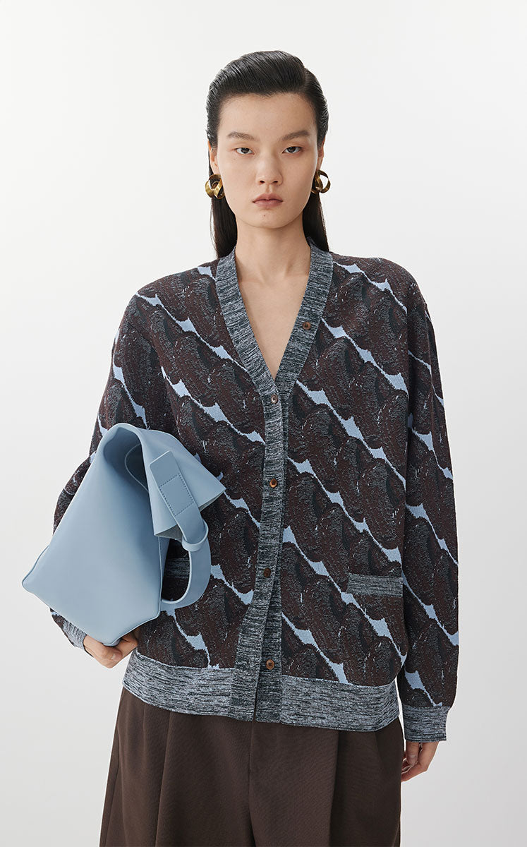 Sweater / JNBY Geometric Pattern Midi Knit Cardigan